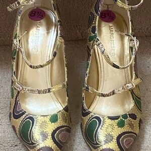 Marc Fisher Gold, Green & Navy Paisley design Women's Shoes